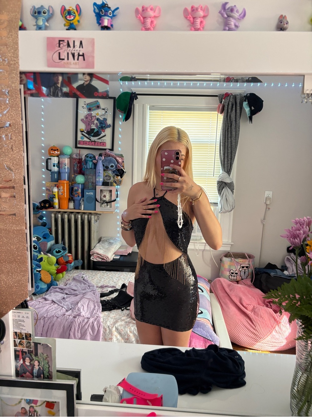 Windsor Black Sequin Cutout Mini Dress